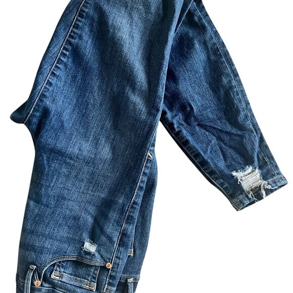 Good American Blue 349 Stretch Skinny Jeans Distressed Hem Size 6 Med Wash - Picture 2 of 7